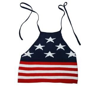 Charlotte Russe Knit Halter‎ Top Small USA Flag Stars Stripes Patriotic Crop